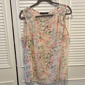 Rose & Olive Cream Floral Sleeveless Camisole with Pink Accents